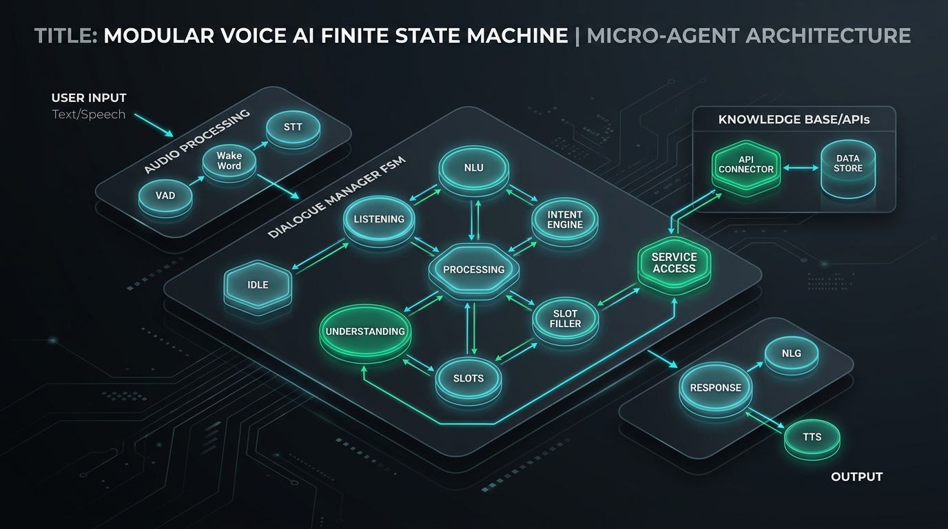 Modulare Voice AI Finite State Machine & Micro-Agent Architektur